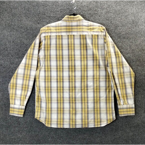 Red Camel Shirt Men's L Cotton Button Down Collar Long Sleeve Yellow Grey Plaid - Picture 5 of 12